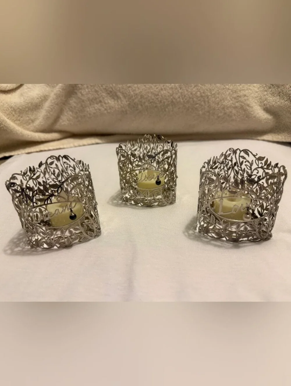 Silver Filigree Tea Light Holders - Elegant Metal Votive Set